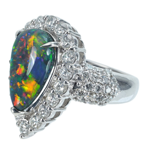 【中古】PT900 BLACK OPAL RING ブラックオパールリング BO3.48ct D2.00ct GRJソーティング 11.8g #12