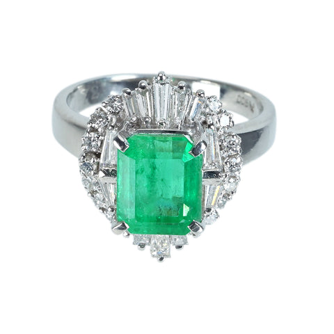 【中古】PT900 EMERALDエメラルドリング E2.43ct D0.72ct 7.4g #9