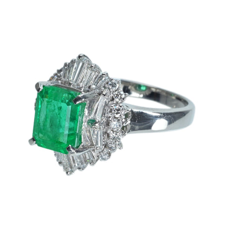【中古】PT900 EMERALDエメラルドリング E2.43ct D0.72ct 7.4g #9