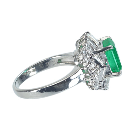 【中古】PT900 EMERALDエメラルドリング E2.43ct D0.72ct 7.4g #9