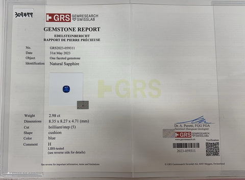 【中古】K18WG SAPPHIRE RING サファイアリング S2.98ct D1.44ct GRS鑑別書 7.2g #13.5