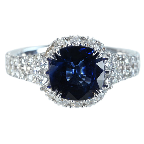 【中古】K18WG SAPPHIRE RING サファイアリング S2.98ct D1.44ct GRS鑑別書 7.2g #13.5