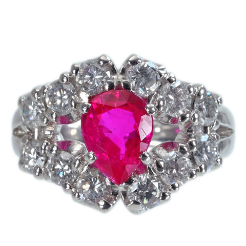 Pre-owned PT900 Mynmar Ruby Ring, Burmese Ruby, 2.09ct R, 1.86ct D, AIGS Certificate, 13.9g, #13 