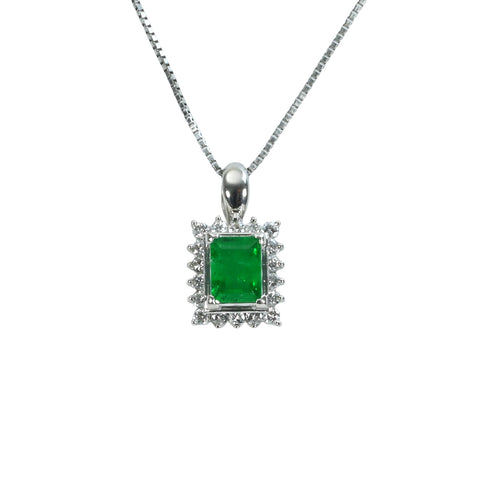 【中古】PT850/PT900 EMERALDエメラルドペンダントネックレス E0.55ct D0.24ct 4.6g