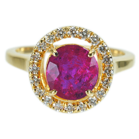 【中古】 K18YG RUBY RING ビルマ産 非加熱ルビーリング R2.40ct D0.34ct 4.5g #11