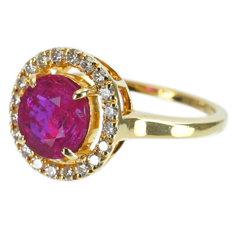 【中古】 K18YG RUBY RING ビルマ産 非加熱ルビーリング R2.40ct D0.34ct 4.5g #11