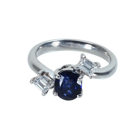 【中古】 PT900 SAPPHIREサファイアリング S1.10ct D0.33ct 4.9g #8