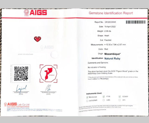 Pre-owned 18K White Gold Ruby Pendant Ring with Unheated Ruby from Mozambique, 2.08ct R, 1.32ct D, AIGS "Pigeon Blood" Certificate, 7.4g, #13.5 