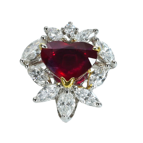 【中古】K18WG RUBYモザンビーク産非加熱ルビーペンダント兼用リング R2.08ct D1.32ct AIGS"ピジョンブラッド"鑑別書 7.4g #13.5