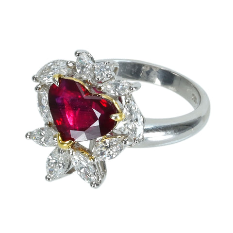 Pre-owned 18K White Gold Ruby Pendant Ring with Unheated Ruby from Mozambique, 2.08ct R, 1.32ct D, AIGS "Pigeon Blood" Certificate, 7.4g, #13.5 