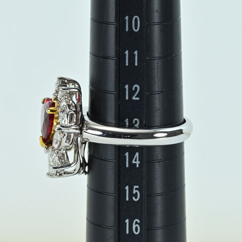 Pre-owned 18K White Gold Ruby Pendant Ring with Unheated Ruby from Mozambique, 2.08ct R, 1.32ct D, AIGS "Pigeon Blood" Certificate, 7.4g, #13.5 