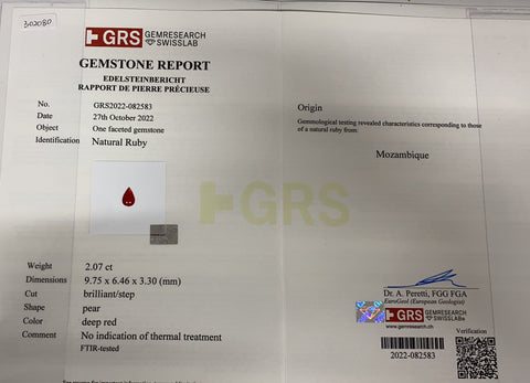 【中古】PT950 NO HEAT RUBY RING  モザンビーク産 非加熱ルビーリング R2.07ct D1.08ct GRS鑑別書 9.1g #12