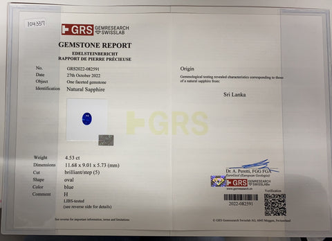 【中古】PT900 SAPPHIRE RING スリランカ産サファイアリング S4.53ct D1.00ct GRS/鑑別書 8.1g #13