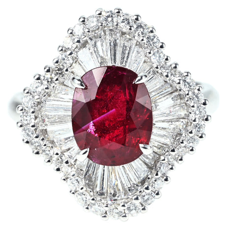 【中古】 K18WG TANZANIA NO HEAT RUBY RING タンザニア産 非加熱ルビーリング R2.19ct D1.41ct GRS鑑別書 6.7g #11