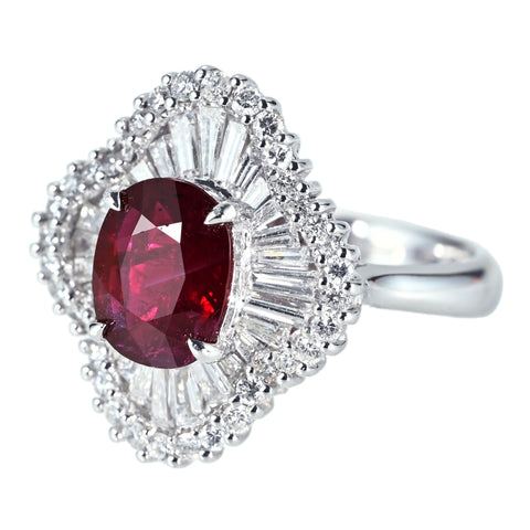 【中古】 K18WG TANZANIA NO HEAT RUBY RING タンザニア産 非加熱ルビーリング R2.19ct D1.41ct GRS鑑別書 6.7g #11