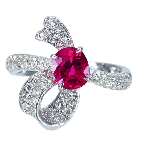 【中古】K18WG Mynmar RUBY RING ミャンマー産ルビーリング R1.31ct D0.67ct AIGS ピジョンブラッド 鑑別書 5.8g # 13