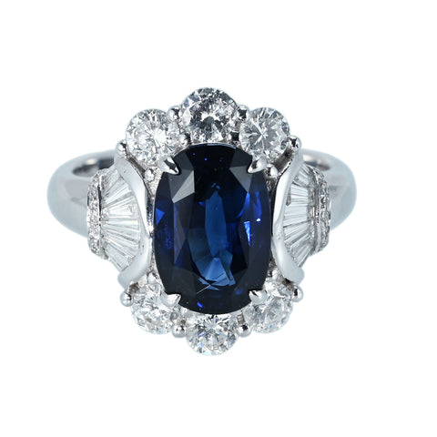 【中古】K18WG SAPPHIRE RING スリランカ産サファイアリング S3.89ct D1.42ct GRS鑑別書 8.4g ＃13.5