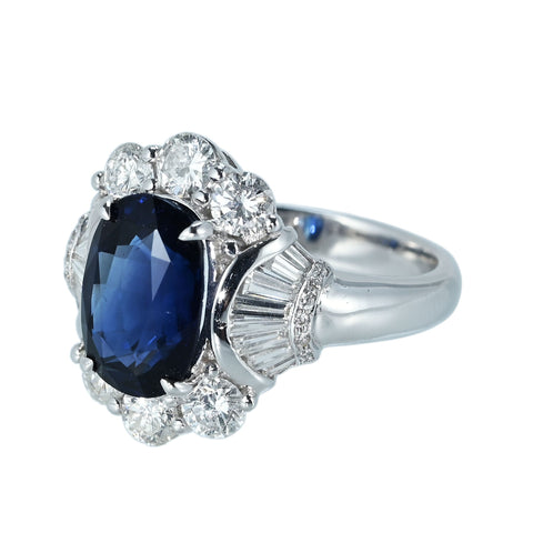 【中古】K18WG SAPPHIRE RING スリランカ産サファイアリング S3.89ct D1.42ct GRS鑑別書 8.4g ＃13.5