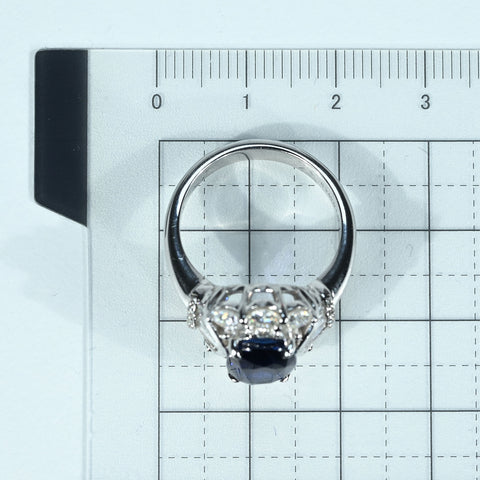 【中古】K18WG SAPPHIRE RING スリランカ産サファイアリング S3.89ct D1.42ct GRS鑑別書 8.4g ＃13.5