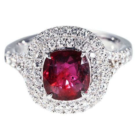 【中古】 K18WG MOZAMBIQUE NO HEAT RUBY RING モザンビーク産ルビーリング R2.03ct D0.60ct GRS鑑別書 7.3g #13.5