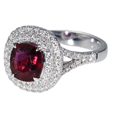 【中古】 K18WG MOZAMBIQUE NO HEAT RUBY RING モザンビーク産ルビーリング R2.03ct D0.60ct GRS鑑別書 7.3g #13.5