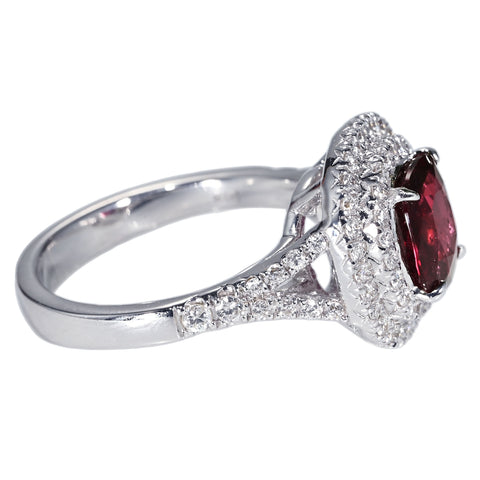 【中古】 K18WG MOZAMBIQUE NO HEAT RUBY RING モザンビーク産ルビーリング R2.03ct D0.60ct GRS鑑別書 7.3g #13.5