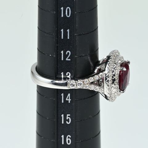 【中古】 K18WG MOZAMBIQUE NO HEAT RUBY RING モザンビーク産ルビーリング R2.03ct D0.60ct GRS鑑別書 7.3g #13.5
