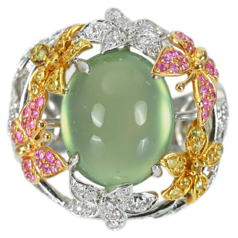 【中古】K18WG/YG/PG PLEHNITE RING プレーナイトリング 11.18ct Ｓ0.95ct D0.85ct 14.4g #14