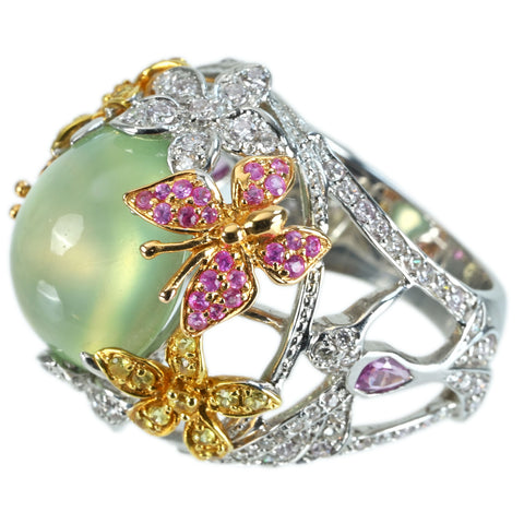 【中古】K18WG/YG/PG PLEHNITE RING プレーナイトリング 11.18ct Ｓ0.95ct D0.85ct 14.4g #14