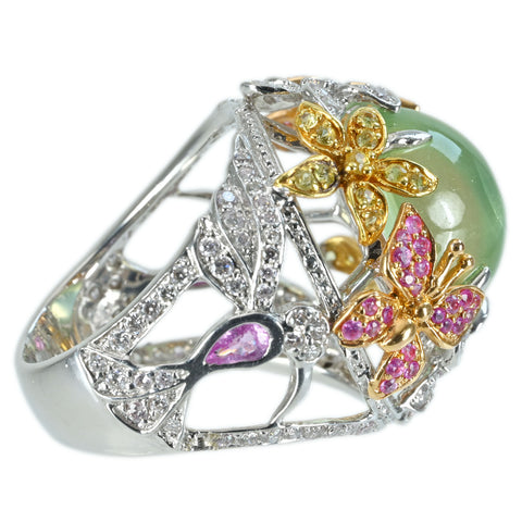 【中古】K18WG/YG/PG PLEHNITE RING プレーナイトリング 11.18ct Ｓ0.95ct D0.85ct 14.4g #14