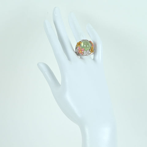 【中古】K18WG/YG/PG PLEHNITE RING プレーナイトリング 11.18ct Ｓ0.95ct D0.85ct 14.4g #14