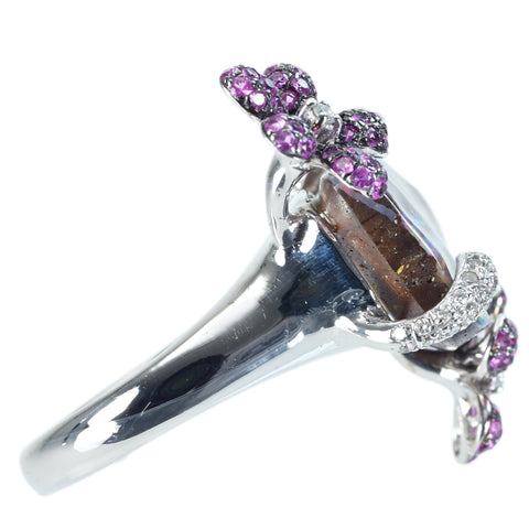 【中古】K18WG BOULDER OPALボルダーオパール・ピンクサファイアリング O13.42ct PS0.86ct D0.27ct 10.0g #15