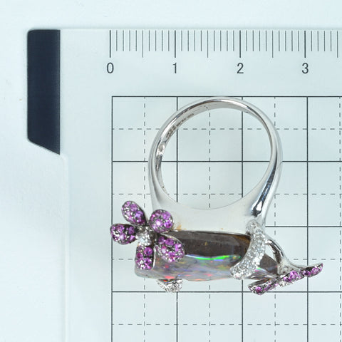 【中古】K18WG BOULDER OPALボルダーオパール・ピンクサファイアリング O13.42ct PS0.86ct D0.27ct 10.0g #15