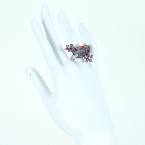 【中古】K18WG BOULDER OPALボルダーオパール・ピンクサファイアリング O13.42ct PS0.86ct D0.27ct 10.0g #15