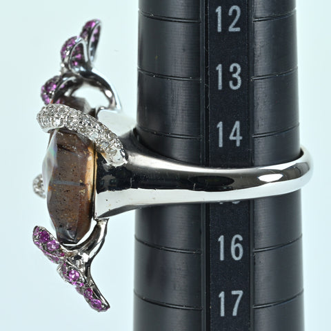 【中古】K18WG BOULDER OPALボルダーオパール・ピンクサファイアリング O13.42ct PS0.86ct D0.27ct 10.0g #15