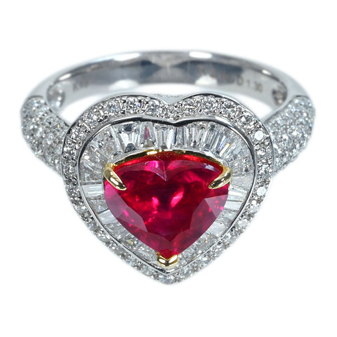 【中古】K18WG/YG RUBY非加熱ルビーリング R2.10ct D1.30ct AIGSピジョンブラッド鑑別書 5.3g #14