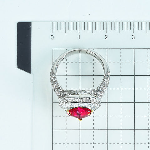 【中古】K18WG/YG RUBY非加熱ルビーリング R2.10ct D1.30ct AIGSピジョンブラッド鑑別書 5.3g #14