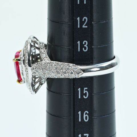 【中古】K18WG/YG RUBY非加熱ルビーリング R2.10ct D1.30ct AIGSピジョンブラッド鑑別書 5.3g #14
