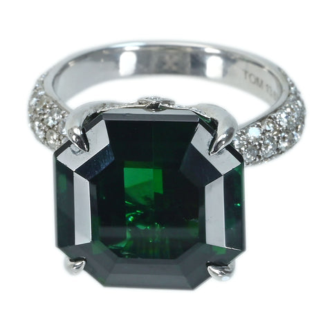 【中古】K18WG TOURMALINEグリーントルマリンリング T13.679ct D1.30ct 9.5g #14