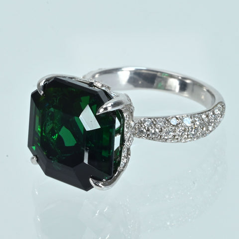 【中古】K18WG TOURMALINEグリーントルマリンリング T13.679ct D1.30ct 9.5g #14