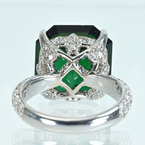 【中古】K18WG TOURMALINEグリーントルマリンリング T13.679ct D1.30ct 9.5g #14