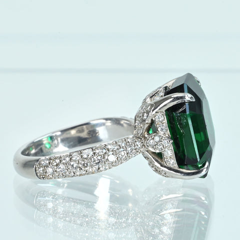 【中古】K18WG TOURMALINEグリーントルマリンリング T13.679ct D1.30ct 9.5g #14