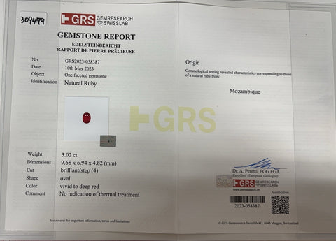 【中古】K18WG RUBY モザンビーク産非加熱ルビーリング R3.02ct D1.36ct GRS鑑別書 6.7g ＃12.5