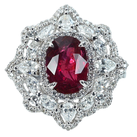 【中古】K18WG RUBY モザンビーク産非加熱ルビーリング R3.02ct D1.36ct GRS鑑別書 6.7g ＃12.5