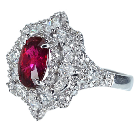 【中古】K18WG RUBY モザンビーク産非加熱ルビーリング R3.02ct D1.36ct GRS鑑別書 6.7g ＃12.5