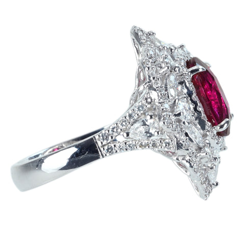 【中古】K18WG RUBY モザンビーク産非加熱ルビーリング R3.02ct D1.36ct GRS鑑別書 6.7g ＃12.5