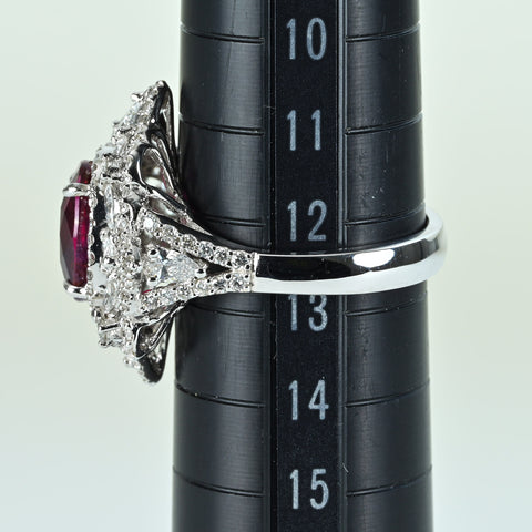 【中古】K18WG RUBY モザンビーク産非加熱ルビーリング R3.02ct D1.36ct GRS鑑別書 6.7g ＃12.5