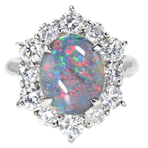 【中古】PT900 BLACK OPAL RING ブラックオパールリング BO2.90ct D1.65ct CGLソーティング 12.8g #12