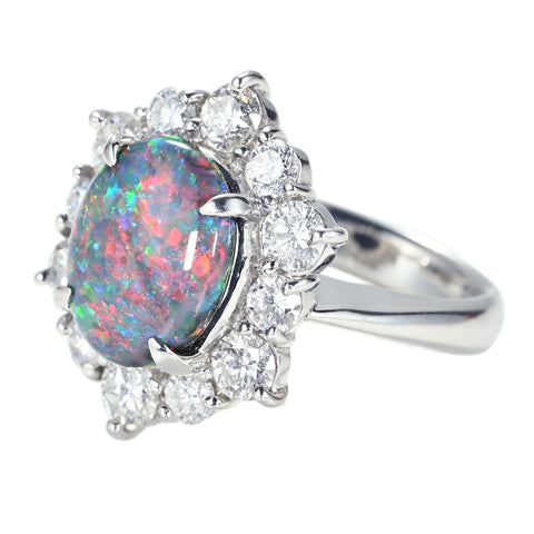 【中古】PT900 BLACK OPAL RING ブラックオパールリング BO2.90ct D1.65ct CGLソーティング 12.8g #12