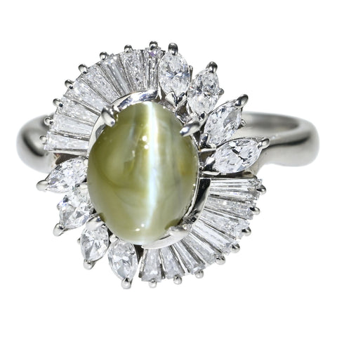 【中古】PT900 CATS EYE RING クリソベリルキャッツアイリング CE3.61ct D1.10ct 9.0g #15